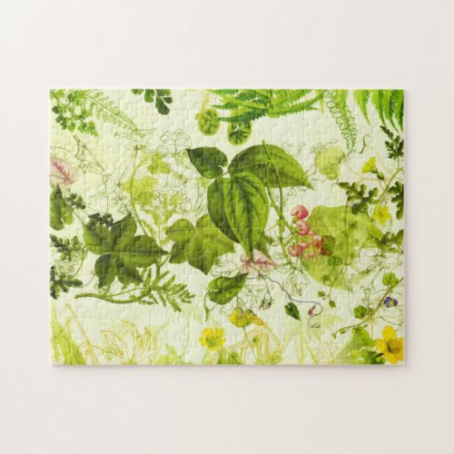 Vintage Greenery Botanical Wildflowers Watercolor Jigsaw Puzzle