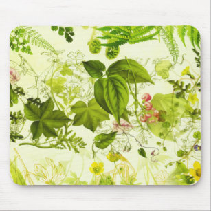 Vintage Greenery Botanical Wildflowers Watercolor Mouse Pad