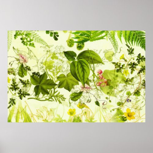 Vintage Greenery Botanical Wildflowers Watercolor Poster