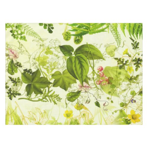 Vintage Greenery Botanical Wildflowers Watercolor Tablecloth