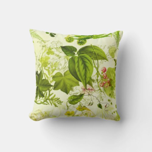 Vintage Greenery Botanical Wildflowers Watercolor Throw Pillow