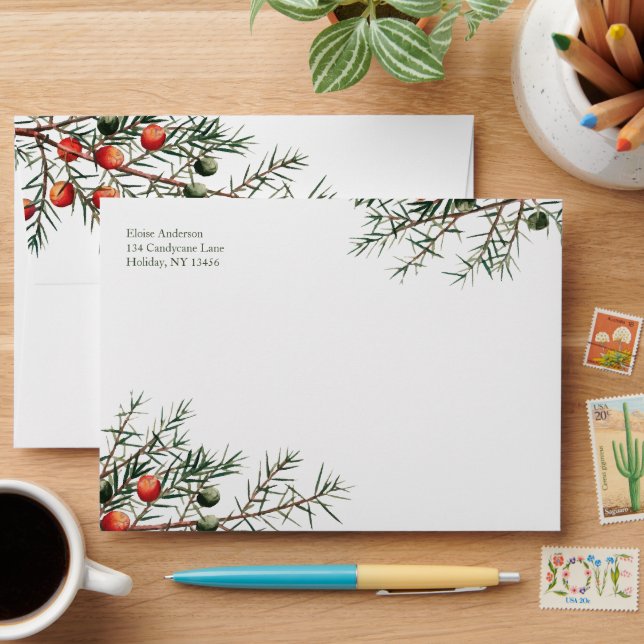 Vintage Greenery Christmas Return Address Envelope (Desk)