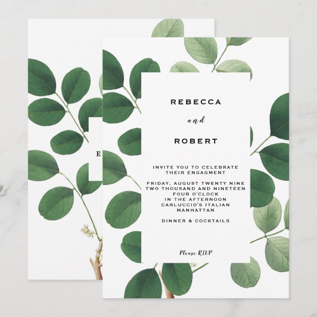 vintage greenery engagement party invitation (Front/Back)