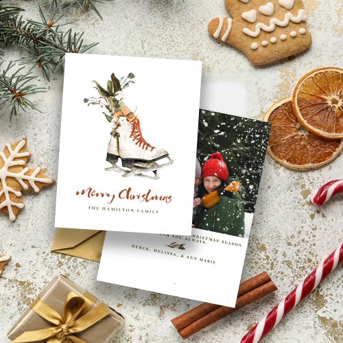  Vintage Greenery Family Christmas Photo  Holiday Card