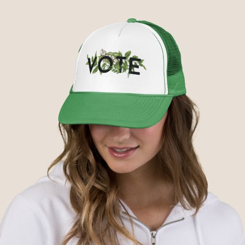 Vintage Greenery Floral Elegant Feminine Go Vote Trucker Hat