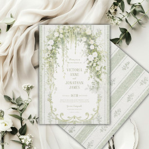 Vintage Greenery Floral Elegant Sage Green Wedding Invitation