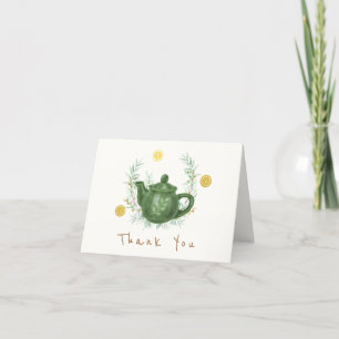 Vintage Greenery Orange Par-Tea Baby Shower Letterpress Thank You Card