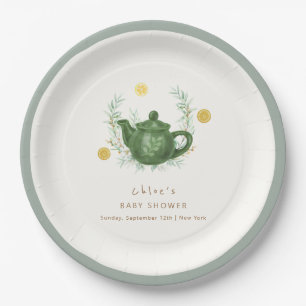 Vintage Greenery Orange Par-Tea Baby Shower Paper Plates