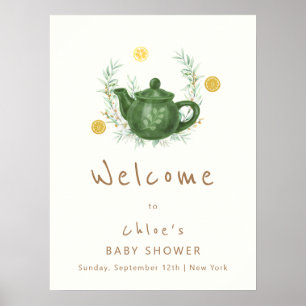 Vintage Greenery Par-Tea Baby Shower Welcome Poster