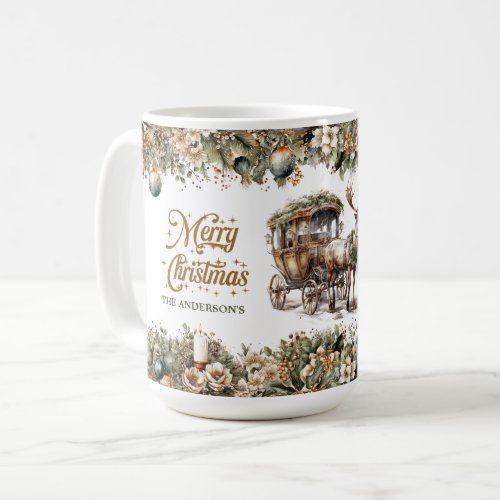 Vintage greenery reindeer and Christmas carriage Coffee Mug