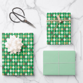 Vintage Greenery Retro Gingham Plaid Pattern Wrapping Paper Sheets