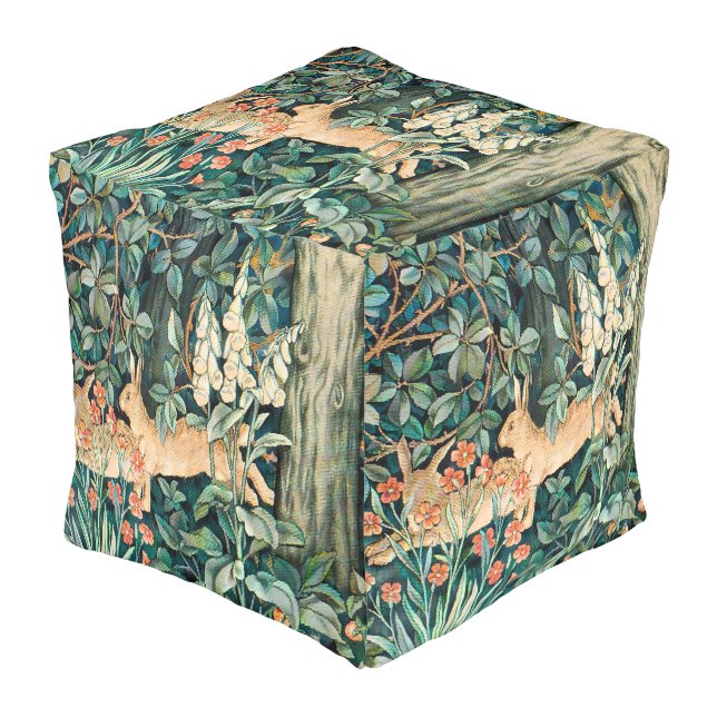 Vintage "Greenery" - Tree Flower & Rabbit Pouf (Angled Front)