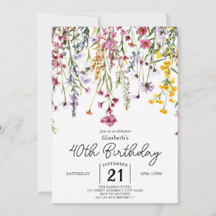 Vintage Greenery Wildflowers 40th birthday Invitation