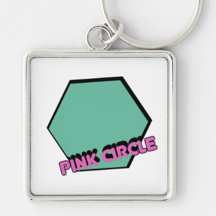 Vintage Greenish Hexagon with Pink Circle Text Keychain