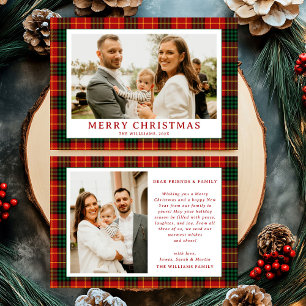 Vintage GreenRed Tartan Plaid Photo Christmas Holiday Card