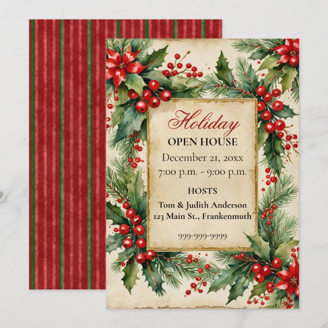 Vintage Greens Holiday Open House Invitation (Front/Back)