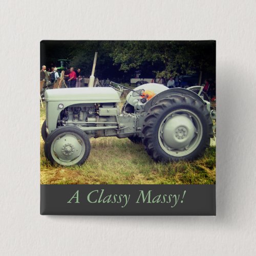 Vintage greeny Gray massey fergison tractor photo Button