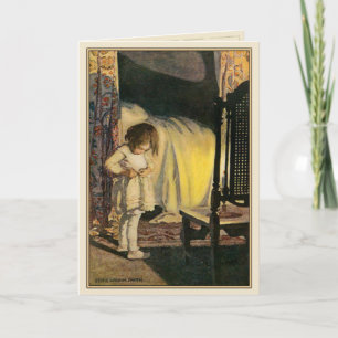 Vintage Greeting Card with Cute Girl Illustration