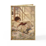 Vintage Greeting Card with Sweet Girl Reading