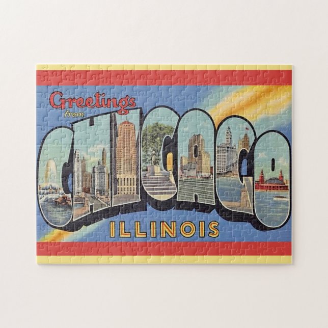 Vintage Greeting from Chicago  Jigsaw Puzzle (Horizontal)