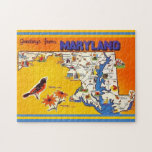 Vintage Greeting from Maryland Jigsaw Puzzle<br><div class="desc">Very colorful retro postcard greeting for the State of Maryland repurposed!</div>