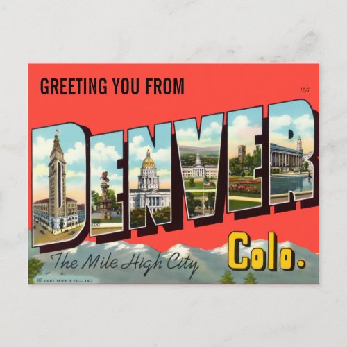 Vintage Greeting You From Denver Colorado Travel Postcard