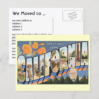 Vintage Greetings California, Change of Address Announcement Postcard