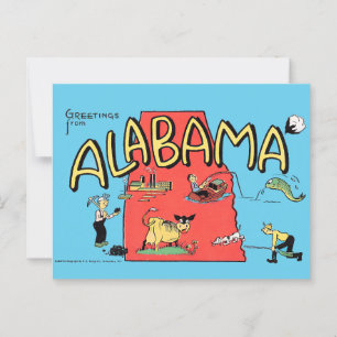 Vintage Greetings from Alabama Cartoon Map Art Postcard