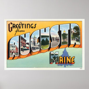 Vintage Greetings From Augusta Maine Travel Poster