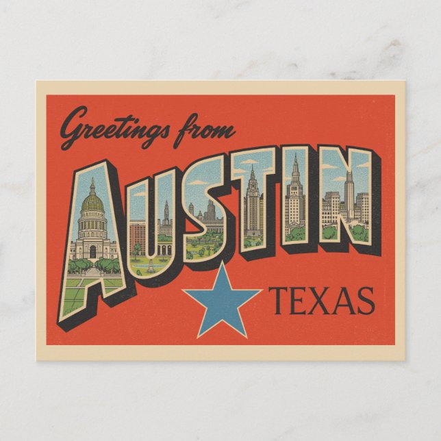 Vintage "Greetings from Austin, Texas" Postcard (Front)