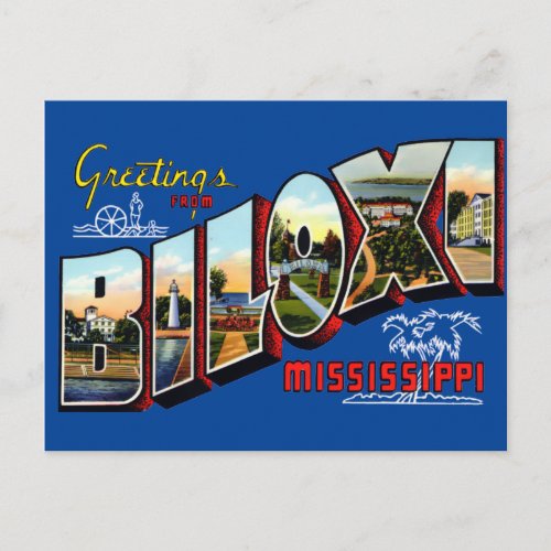 Vintage Greetings From Biloxi Mississippi Travel Postcard