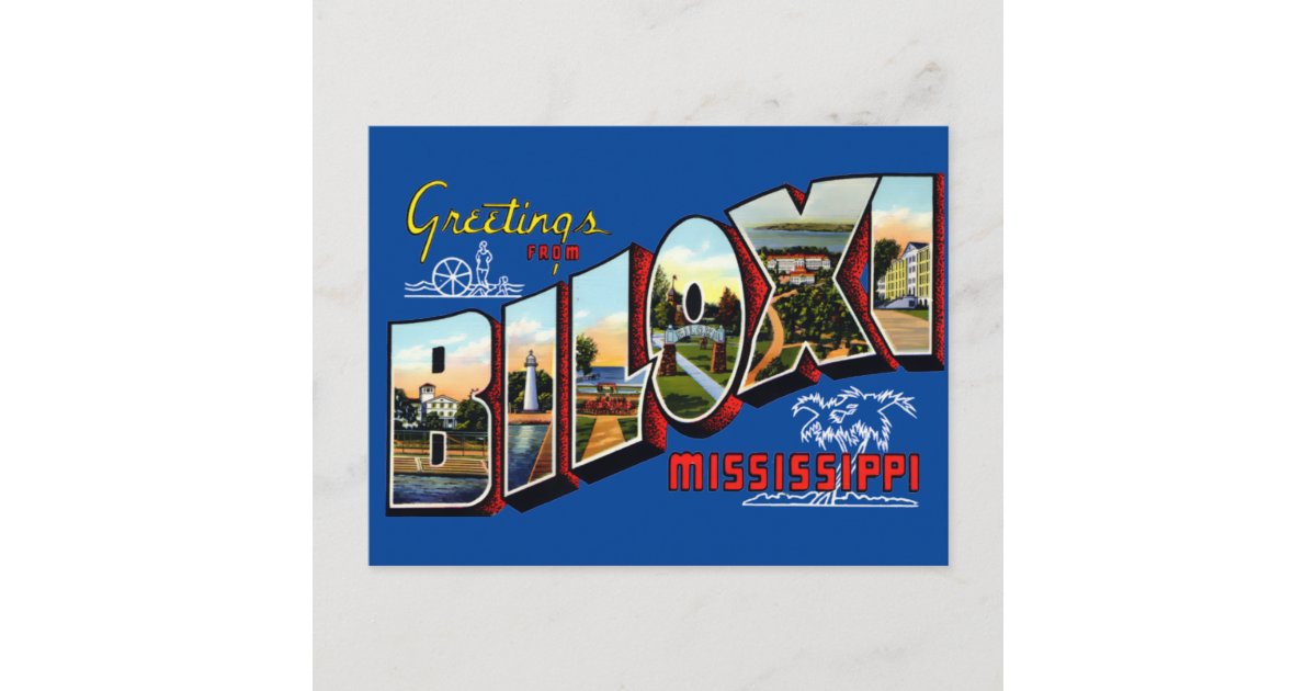 Vintage Greetings From Biloxi, Mississippi Travel Postcard | Zazzle