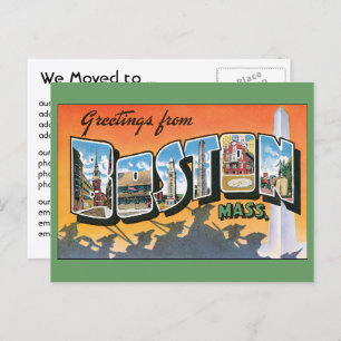 Vintage Greetings from Boston, Change of Address Announcement Postcard