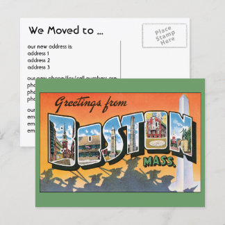 Vintage Greetings from Boston, Change of Address Announcement Postcard