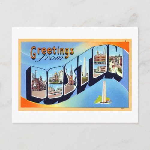 Vintage Greetings From Boston Travel Poster Postcard