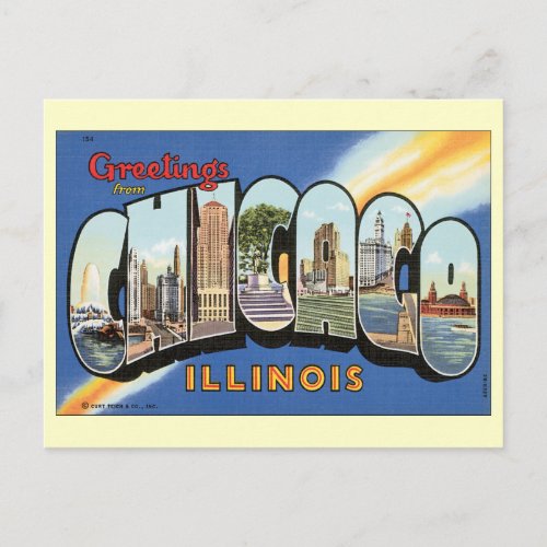 Vintage Greetings from Chicago Change of Address Announcement Postcard