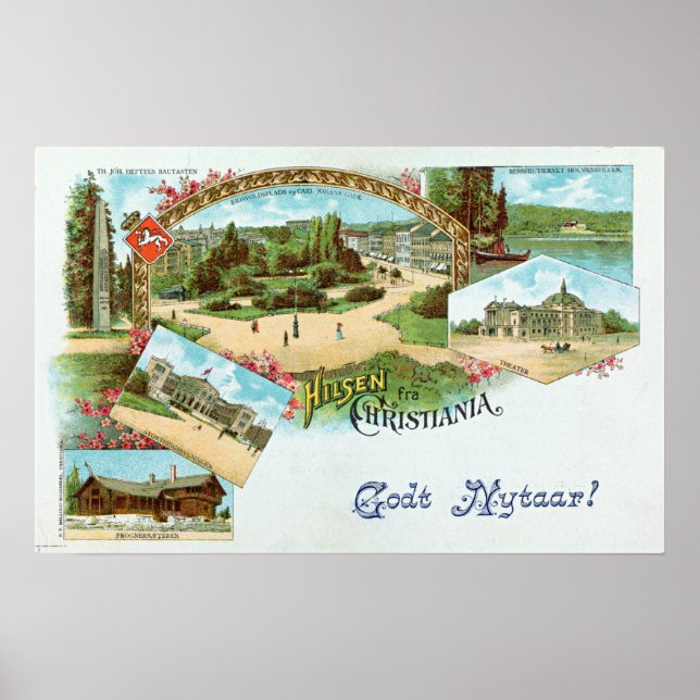 Vintage Greetings from Christiania Oslo Norway Poster (Front)