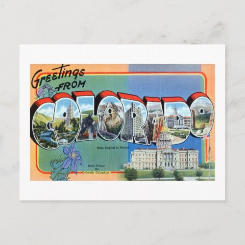 Vintage Greetings From Colorado Travel Poster Postcard