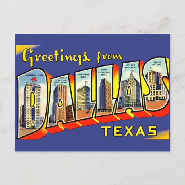 Vintage Greetings From Dallas, Texas Travel Postcard (Front)