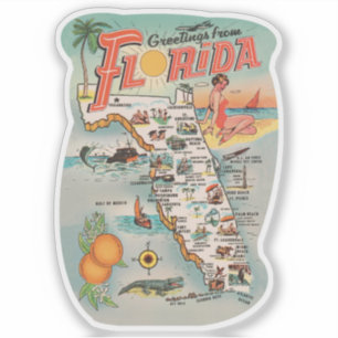 Vintage Greetings from Florida Map Sticker