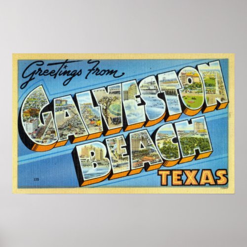 Vintage Greetings from Galveston Beach Texas Poster