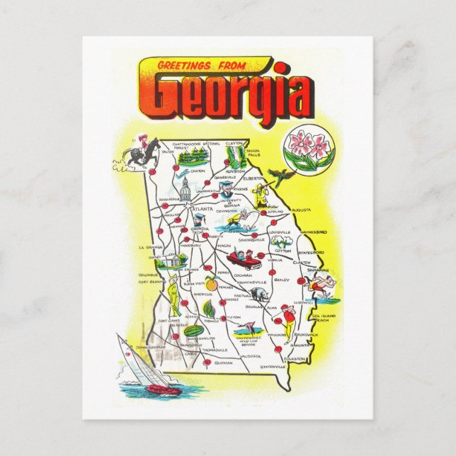 Vintage Greetings from Georgia Map Postcard (Front)