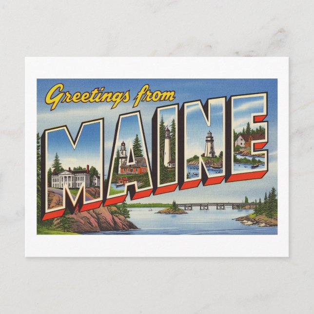 Vintage "Greetings from Maine" Postcard (Front)