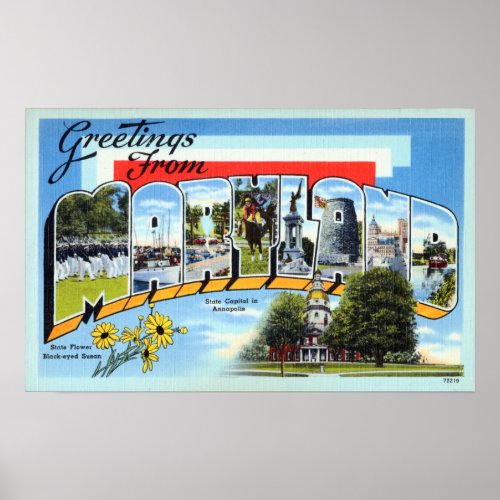 Vintage Greetings From Maryland Travel Poster