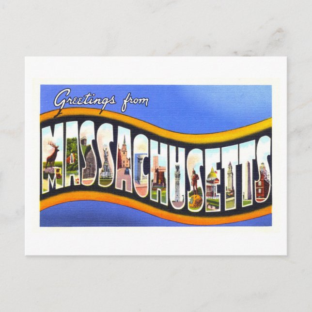 Vintage Greetings from Massachusetts Postcard (Front)