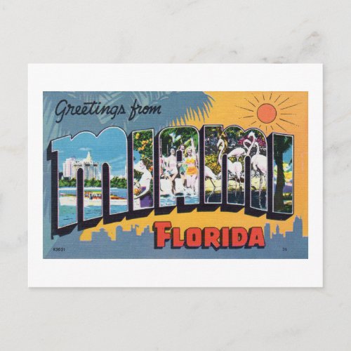 Vintage Greetings From Miami Florida Travel Postcard