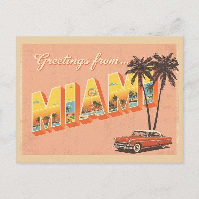Vintage "Greetings from Miami" Postcard (Front)