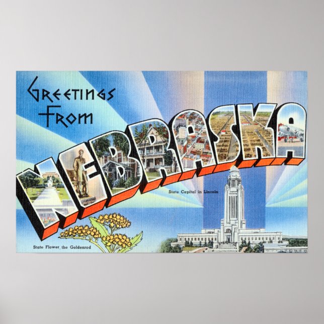 Vintage Greetings From Nebraska Travel Poster (Front)