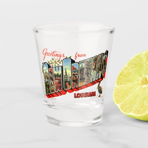 Vintage Greetings From New Orleans Travel Postcard Shot Glass