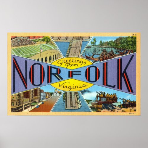 Vintage Greetings from Norfolk Virginia Travel Poster